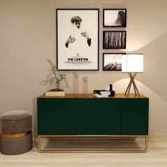 Console Table, Green & Gold Console Table, Console Table With Green Shutter & Finger Grooving Shutter, Console Table Leg In Gold Finish, Console Table - EL- 358