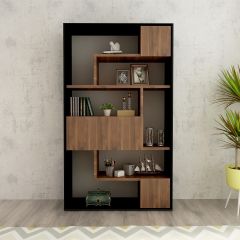 Book storage with shelves, Outer finish in laminate and inner shelves are in wooden finish laminate, Close shutters are in wooden laminate  finish-IM 1001