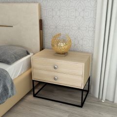 Wooden Bedside Table , Bedside Table with metal legs ,  wooden Bedside Table in brown & black with drawers,Floor standing, Bedside Table- IM776