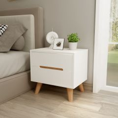 Wooden Bedside Table , Bedside Table with wooden legs ,  wooden Bedside Table in white with drawers,Floor standing, Bedside Table- IM773