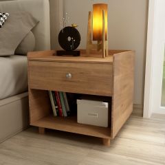Wooden Bedside Table , Bedside Table with wooden legs ,  wooden Bedside Table in brown with open shelves &drawer,Floor standing, Bedside Table- IM775