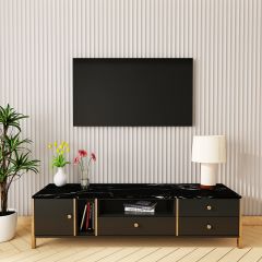 Entertainment Unit, Grey & Black Color Entertainment Unit for Living & Bedroom Area, Entertainment Unit with MS Leg in Gold Finish, Entertainment Unit-IM-10010