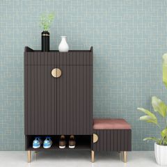 Dark Grey Shoe Cabinet with Drawer and Shutter, Shoe Rack with Seating  VT-10095