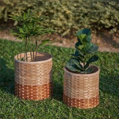 Storage Basket (KBSB7), Bicolour Bamboo Bins - Set of 2, Storage Basket with Brown Color, Storage Basket  - VT11037