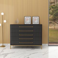 Chest of Drawer, Black Color Cabinet, Chest of Drawer with Drawers, Chest of Drawer with MS Leg in Gold Finish, Chest of Drawer - VT11075