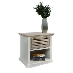 Bedside Table for Home, Bedside Table in White & Brown Color, Bedside Table with shutter, Bedside Table - VT12119