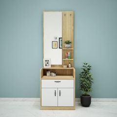 Dressing Table, Dressing Table with Brown & White Color, Dressing Table with open shelf, Dresser Table with Drawer & Shutter, Dressing Table - VT12167