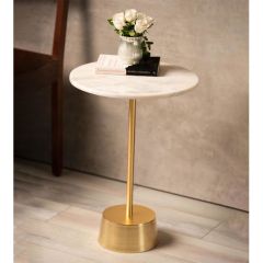 End Table, (Bhati Impex) BI3028, Breeza End Table with White & Gold Finish, End Table - VT12179