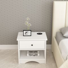 Bedside Table, Bedside Table with Wireless charger of Samsung, I Phone & Compatible Devices, Bedside Table in White  Color, Side Table with Drawer, Bedside Table - VT12226