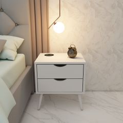 Bedside Table, Bedside Table with Wireless charger of Samsung, I Phone & Compatible Devices, Bedside Table in White  Color, Side Table with Drawer, Bedside Table -  VT12229