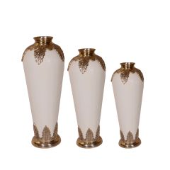 Vase, White & Gold Color Vase, Vase for Home Decor, Modern Vase, Vase - VT - 15045