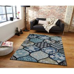 Rugs, (Presto), ICKC29C2X5, Blue and Black colour Abstract Polyester Carpet, Rugs- VT-15976