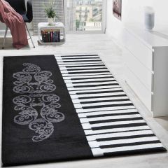 Rugs, (Presto), ICKC355C2X5, Black, White and Grey Abstract Polyester Carpet, Rugs -VT-15989