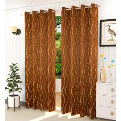 Curtain, (Presto) ICMMC13_D2, Brown Color Geometrical Door curtain Set of 2 (44 X 84 inches), Curtain-VT16012