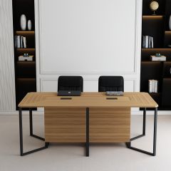Meeting Table, Conference Table, Office Table, 2 Pop-up Box in Meeting Table (6 Seater), Meeting Table in Brown & Black Color, MS Leg in Black Powder Coating, Meeting Table - VT17000