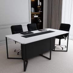 Meeting Table, Conference Table, Office Table, 2 Pop-up Box in Meeting Table (6 seater), Meeting Table in White & Black Color, MS Leg in Black Powder Coating, Meeting Table - VT17001