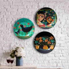 HMD Collections Traditional Art Decorative Ceramic Designer Plates with Stand for Home/Office, Wall Art - VT2093