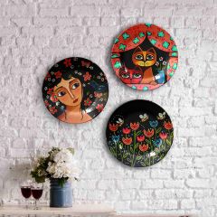 HMD Collections Traditional Art Decorative Ceramic Designer Plates with Stand for Home/Office, Wall Art - VT2094