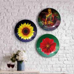 HMD Collections Traditional Art Decorative Ceramic Designer Plates with Stand for Home/Office, Wall Art - VT2120