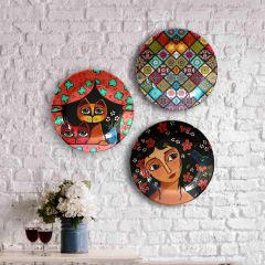 HMD Collections Traditional Art Decorative Ceramic Designer Plates with Stand for Home/Office, Wall Art - VT2130