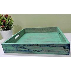 Serving Tray with Wooden burn affects and distress wood mint Blue polish Product looks like vintage collection, Serving Tray - VT2185