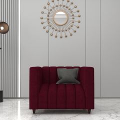 1 Seater Sofa, Maroon Color Sofa, Unique Design Sofa, Sofa with Wooden Leg, Comfortable Modern Sofa, 1 Seater Sofa - VT4097