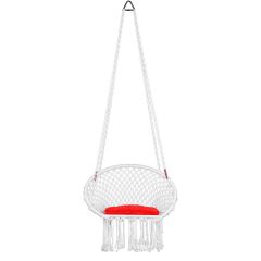 Swing, Swing in Premium Round White with Red Cushion, Swing in White Color, Swing with 1 Rod, 2 S Hook & Square Cushion, Swing - VT6101