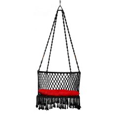 Swing, Swing in Premium C Black with Red Cushion, Swing in Black Color, Swing with 1 Rod, 2 S Hook & D Shape Cushion, Swing - VT6102