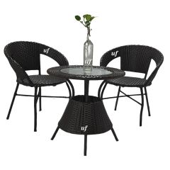 Table & Chair Set, Black Color Chairs & Table, Chairs & Table for Living Room, 1 Table & 2 Chair Set, Chairs for Drawing Room, Table & Chair Set - VT6136