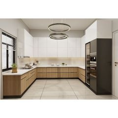 Kitchen, Modular Kitchen, Luxurious Kitchen, U-Shape Kitchen, Hi-Gloss Kitchen, Kitchen in Brown & White Color, Kitchen - VT8001