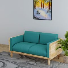 2 Seater Sofa, Solid Wood Sofa, Sofa For Living Room, Blue & Light Wood color Sofa, Sofa with Blue Fabric, 2 Seater Sofa - VT- 4052