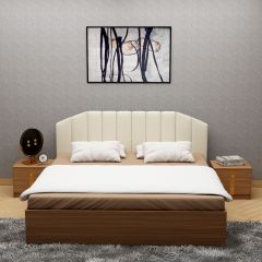 Bed, King  Bed, Dark Wood & White Color Bed, Bed With White Fabric, Bed with storage,  Bed- VT - 5050