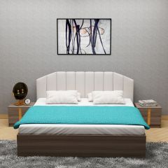 Bed, King  Bed, Light Wood & White Color Bed, Bed With White Fabric, Bed with storage,  Bed- VT - 5051