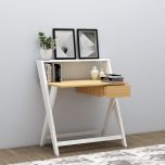  Study Table, Wood & White Color Study Table, Study Table with Open Shelf, Study Table with Drawer, Study Table - VT - 12009