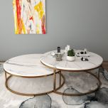 Round Nesting Table ,  2 Nesting table with brass finish legs , modern look Nesting table in brass finish & white top,Floor standing Nesting Table - EL795