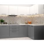 Kitchen, modular kitchen, acrylic finish modular kitchen, Luxurious kitchen, L shape kitchen, hi gloss finish kitchen, grey and white kitchen, Kitchen-IM- 8002