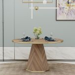 Round dining table with veneer top in  polish, Hexagonal legs in same veneer finish , Dining Table-EL790