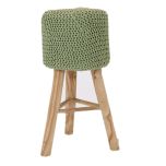 Seating Stool, Green & Wood Seating Stool, Seating Stool for Living & Bedroom Area, Seating Stool-IM- 15000