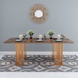 Rectangular Epoxy Dining Table in Brown and Gold with Gold Finish Metal Legs - EL3054