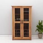 Bar Cabinet, Solid Wood Bar Cabinet, Bar Cabinet With Shelf, Brown Color Bar Cabinet, Bar Cabinet With Wood & Glass Shutter, Bar Cabinet- EL- 10045