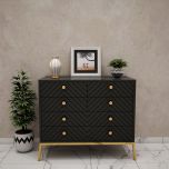 Chest of Drawer, Black Color Chest of Drawer, Chest of Drawer with Drawer, Chest of Drawer With MS Leg in Gold Finish, Chest of Drawer - EL11015