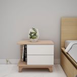 Bedside Table, White & Light Brown color Table, Bedside Table with Drawer, Open Space Bedside Table, Bedside Table - EL12168
