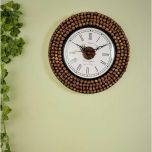 Wall Clock, Wooden wall clock with flowers golden colored perfect wall accent for home decor, Wall Clock - EL2205