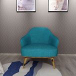 1 Seater Sofa, Blue Color Sofa, Unique Design Chair, Sofa with MS Leg in Gold Finish, 1 Seater Sofa - EL4073