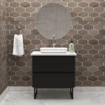  White & Black Color Bathroom Vanity  with Corian Top & MS Leg with Black Finish - EL9007