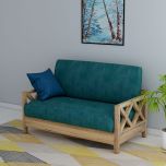 2 Seater Sofa, Solid Wood Sofa, Sofa For Living Room, Light Brown & Green Color Sofa, Sofa with Green Fabric, 2 Seater Sofa - EL- 4054