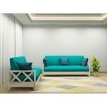  Sofa Set, Solid Wood Sofa, Sofa For Living Room, White & Blue Color Sofa, Sofa with Blue Fabric, Sofa Set - EL- 4059