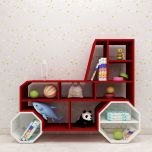 Kids Toy unit, Book Shelf, Kids unit in Tractor shape, Kids unit of Open Space, Red & White color Kid unit, Kids unit - IM10081