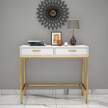 Console Table, White Color Console Table, Console Table With Drawer, Console Table With MS Leg in Gold Finish, Console Table - IM12113