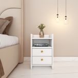 Bedside Table, Nightstand Table, White Color Bedside Table, Side Table with Drawer & Open Space, Bedside Table - IM12169